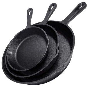 3-Piece Black Cast Iron Skillet Pans Set